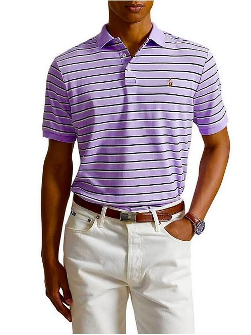 Polo Ralph Lauren Classic Fit Men's Size XL Purple Striped Polo Shirt Flesh Pony